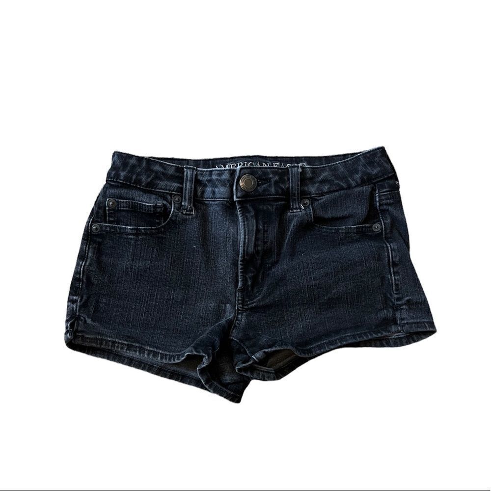 AMERICAN EAGLE Super Stretch Mid Rose Shortie Black Denim Jean Short 0